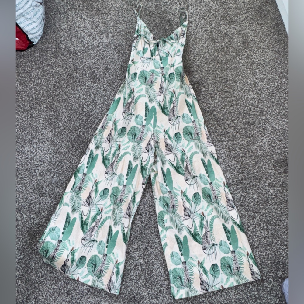 Shore Tropical Leaf Wide-Leg Jumpsuit - Green